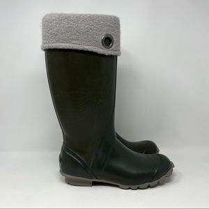 BOGS Womens Alex Tall Green Fur Trim Wool Lined Waterproof Rain Snow Boots Sz 8